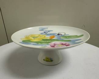 Seymour Mann Cake Plate | Vintage Seymour Mann "Water Lily" patterned cake plate on pedestal - h. 4.5 x dia. 10 in
