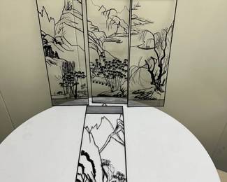 (4pc) Screened Wall Art | Black metal screen wall art of nature scenes/motifs. - h. 17 x w. 5 in (ea.)

