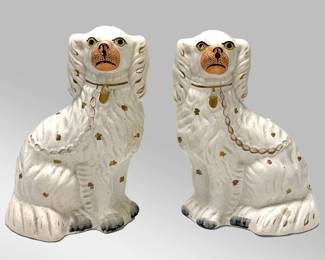 (2pc) Staffordshire Dog Figurines | Antique Staffordshire dog figurines. -  h. 10 in
