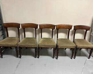 (5pc) Upholstered Dining Chairs | A set of five vintage upholstered dining chairs; seat h. 19 in. - h. 34 x w. 18.5 x d. 16.5 in