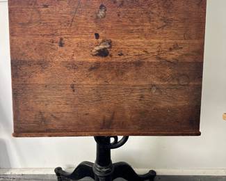 Drafting Table | Antique wooden drafting table on caster wheels; table h. 41 in. -  w. 24 x d. 24 in (legs)