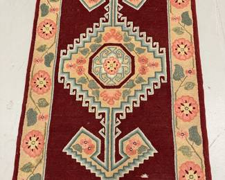 Dark Red Rug | Dark red geometric pattern runner rug. - 
w. 29 x l. 52.5 in