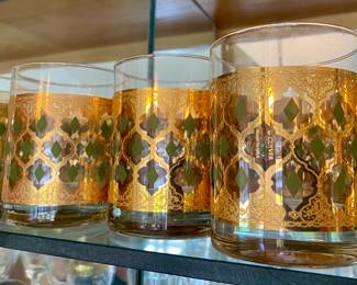 Vintage MCM Alberto Culver Valencia 22 Kt Gold Double Old Fashioned Glasses