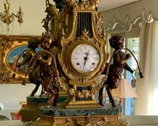 Italian Brevettato Brass & Marble Clock 