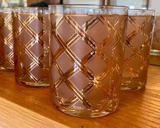 Vintage Culver 18K Gold Lattice Lowball Cocktail Glasses