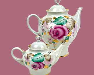 #171 • Two Vintage Russian Gzhel Porcelain Teapots- 10' & 5"
