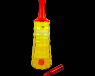 #80 • 1966 Blenko by Joel Myers Beehive Tangerine/ Amberina Glass Decanter with Top
