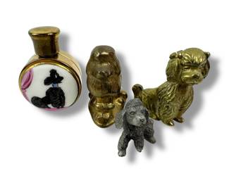 #27 • Poodle Trinkets - Two Brass, One Pewter & One Miniature Perfume Bottle
