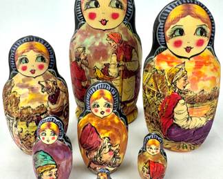 #46 • 7 PC Signed Russian Matryoshka Nesting Dolls
