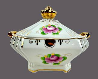 #163 • Vintage Russian Gzhel Porcelain Trinket Box/Sugar Bowl
