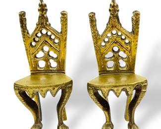 #77 • 2 Antique Miniature Brass Dollhouse Chairs
