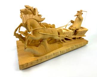 #158 • Russian Sculpture of Bearded Man on Troyka Sleigh with 3 Horses
