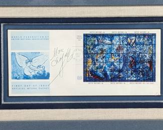 #154 • Marc Chagall: Signed 1967 Souvenir First Day Stamps Sheet Framed with Artist Photo
