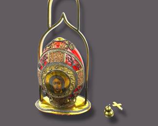 #193 • Russian Red Lacquered Egg Orthodox Icon with Filigree & Frame
