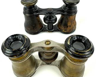 #76 • 2 Small Lemaire Paris Spy Glasses / Binoculars - One Brass, one Leather Wrapped
