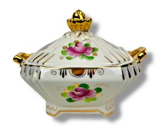 #191 • Vintage Russian Gzhel Porcelain Square Trinket Box/Sugar Bowl
