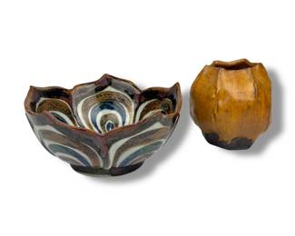 #73 • Signed El Palomar Lotus Bowl by Ken Edwards & Original Acorn Clay Vessel
