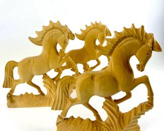 #165 • Trio of Russian Hand Carved Folk Art Horses
