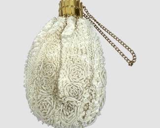 #63 • Ivory Satin Beaded Bucket Bag - Vintage
