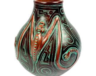 #22 • Vintage Marivaldo Brazil Geometric Carved Pottery
