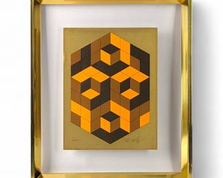 #152 • Victor Vasarely: "Composition Gold" Signed LE Op-Art Silkscreen #16/250, Framed
