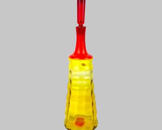 #80 • 1966 Blenko by Joel Myers Beehive Tangerine/ Amberina Glass Decanter with Top
