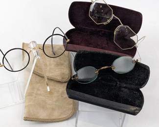 #42 • 3 Pairs Antique Spectacles- Bausch & Lomb Artshel SQ, Silver Octagonal, & Rimless
