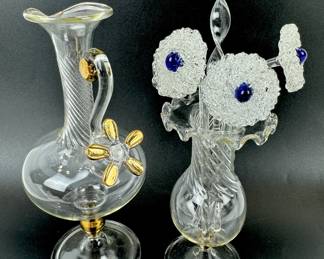 #166 • Blown Glass Vase, Pitcher & Fowers - Russia
