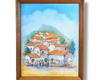 #118 • Manuel V. Ortiz: "Rincon de Taxco" 1987 Signed. Acrylic Painting, Framed
