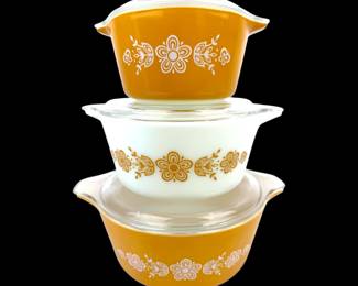 #82 • Vintage Pyrex Gold Butterfly Casseroles - Set of 3 - with Lids
