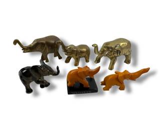 #25 • 6 Elephant Figurines -Brass, Ceramic, & Wood
