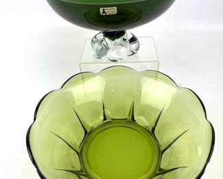 #110 • Green Glass Collection: Adeda Sweden Candy Bowl & Anchor Hocking Bowl
