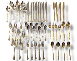 #41 • 24k Plated Flatware: Rogers "Gold Cascade" & JH Carlyle "Golden Bouquet" Flatware
