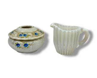 #70 • Vintage Nippon Porcelain Hair Receiver & AJ Beatty "Beauty Rib" Creamer
