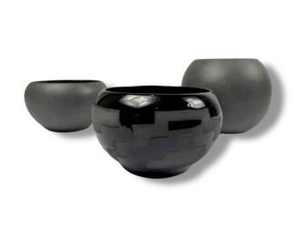 #23 • Three Handmade Art Pottery Bowls in Black & Grey
