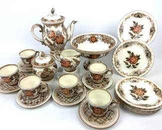 #157 • Russian Brown Compote Tea Set & Pedestal Bowl
