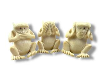 #30 • Three Bone Carved Wise Monkey's - Speak, See and Hear no Evil
