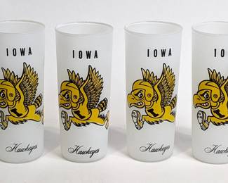 #116 • 4 Vintage Iowa Hawkeys Frosted Glasses
