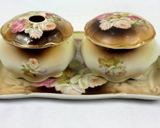 #59 • Victorian German Vanity Set with Covered Jar & Hair Receiver - Germany
