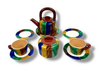 #202 • Russian Colorful Striped Pottery Tea Set
