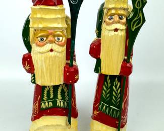 #159 • Two Vintage R. Ceprueb Nocag Hand Carved Painted Russian Santa Claus Figurines
