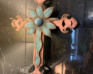 Cross Living Faith' Steel Wall Art, Alloy, Brown Green