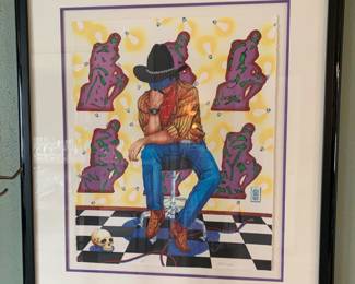 1989 Stephen Rosser "Cowboy Thinker Contemplating" painting