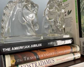 Glass horse head bookends