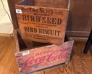 Antique Coca Cola box and French's Bird seed box