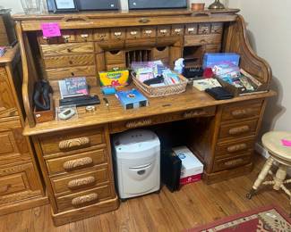 Antique Oak Roll Top desk, paper shredder