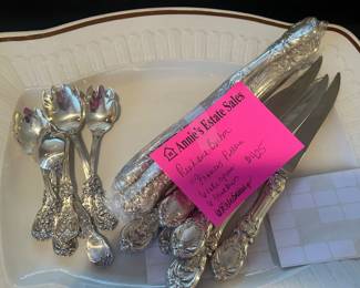 Sterling Frances pattern cake spoons and steak knives