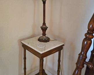 antique side table with lamp, two lamps available, sold as pair