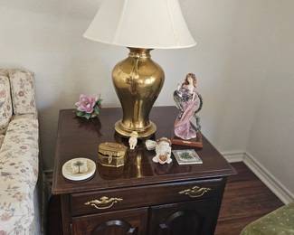 Side table with brass lamp