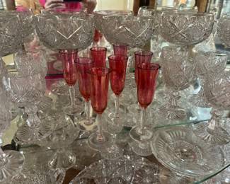 American Brilliant goblets and an array of lovely American Brilliant crystal pieces throughout the home